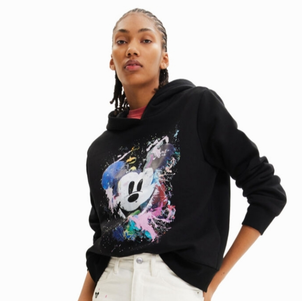 Desigual. Mickey Mouse Black Hooded Sweatshirt - Picture 11 of 16